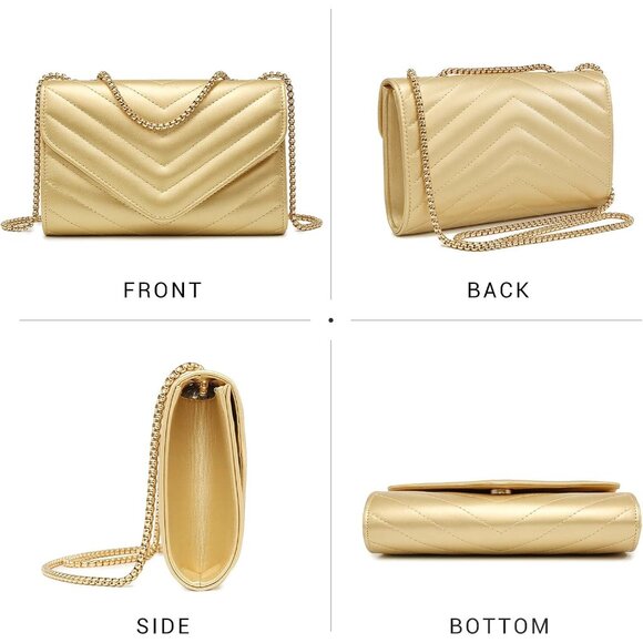 ⚡ Women's Gold Stylish Evening Clutch Chain Shoulder Strap Crossbody Bag - Picture 3 of 6